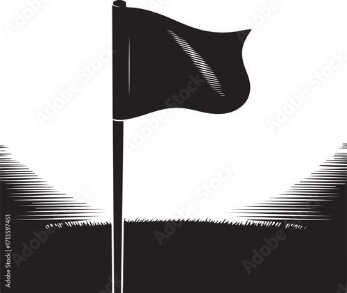 Golf course silhouette design with hole and flag on white background, 