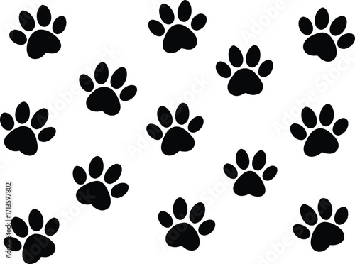 Black paw prints scattered across a white background