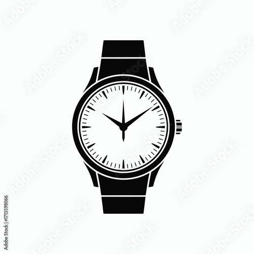 Black Wristwatch Icon Illustration Isolated on White Background