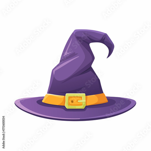 Purple Witch Hat with Buckle Isolated Illustration for Magical Halloween Celebration Costume Graphics