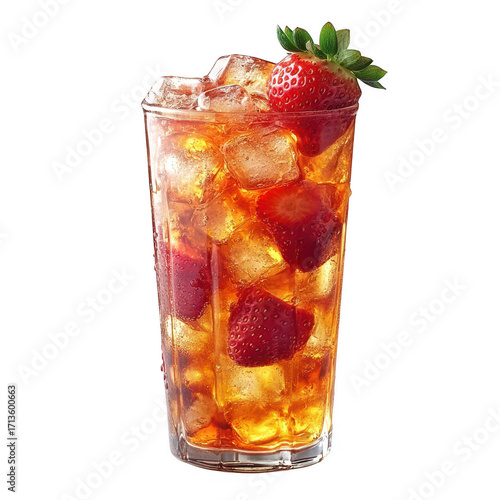 Wallpaper Mural Refreshing iced tea with fresh strawberries and mint garnish in a tall glass filled with ice cubes isolated on transparent background Torontodigital.ca