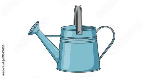 Light Blue Watering Can Cartoon. Cheerful illustration of an essential gardening tool, perfect for plant care, symbolizing growth and nature. Ideal for fresh designs
