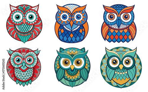 Wallpaper Mural A funny vector cartoon drawing of a family of wise owls on a branch, perfect for a nature-inspired design Torontodigital.ca