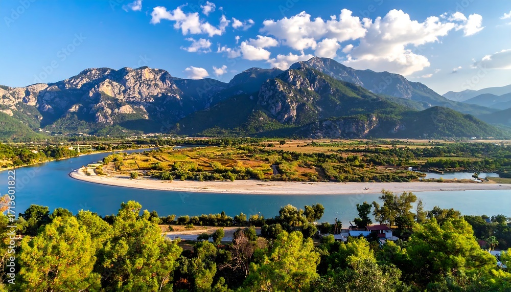 Fototapeta premium Panoramic river valley with mountains