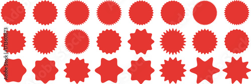 Set of circles with zigzag edges. Circle shapes & star shapes offer price tag, rounded starburst zigzag badge, discount and sale label stickers, circle sticker, wavy edge. 