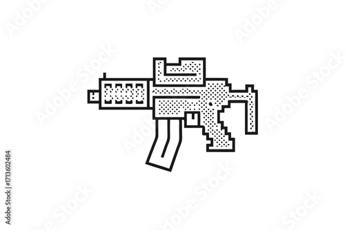 Pixelated Assault Rifle Icon on White Background. Design element