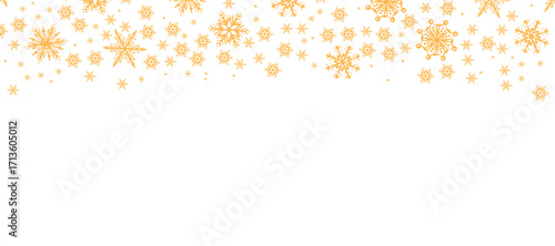 A cartoon illustration showing a yellow monochrome collection of golden snowflakes isolated on white background, perfect for Christmas and New Year festive design concepts