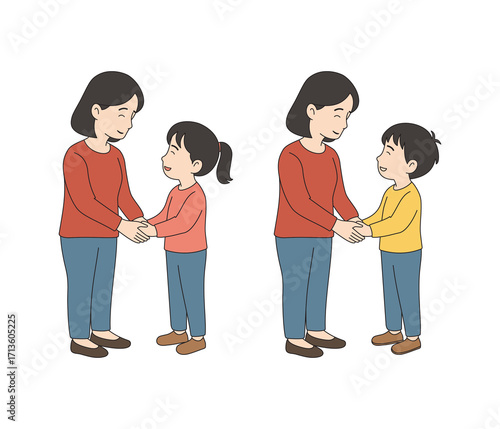 Mother Holding Hands with Children Illustration, Family Bonding Vector