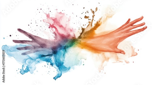 National Slap Your Coworker Day. Vibrant abstract watercolor splash with outstretched hands