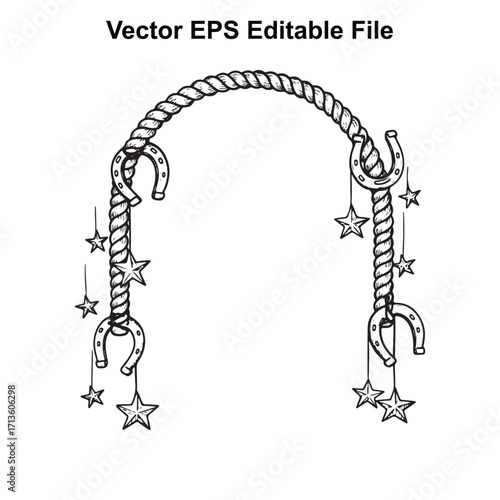 Vector art of archway made of rope and horseshoes with stars