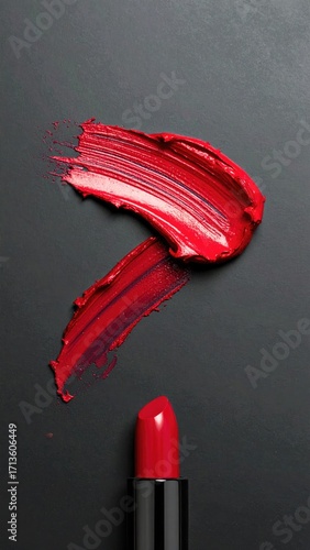 Red Lipstick Swatch on Dark Background.