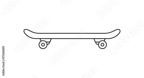 Simple black and white line drawing of a skateboard with wheels