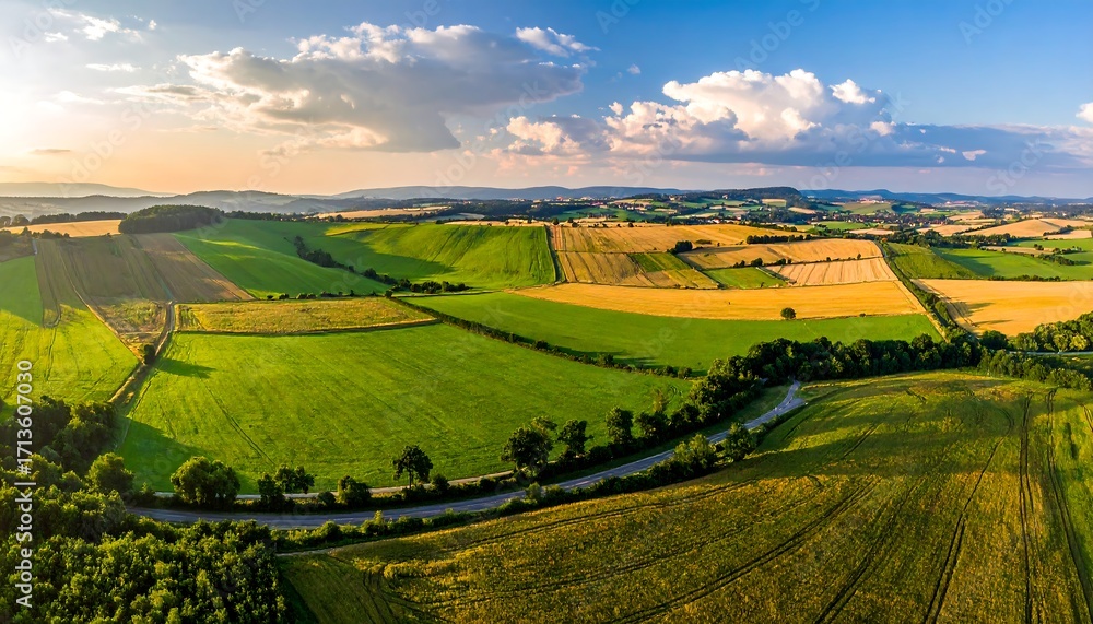 Fototapeta premium Panoramic rural landscape at sunset
