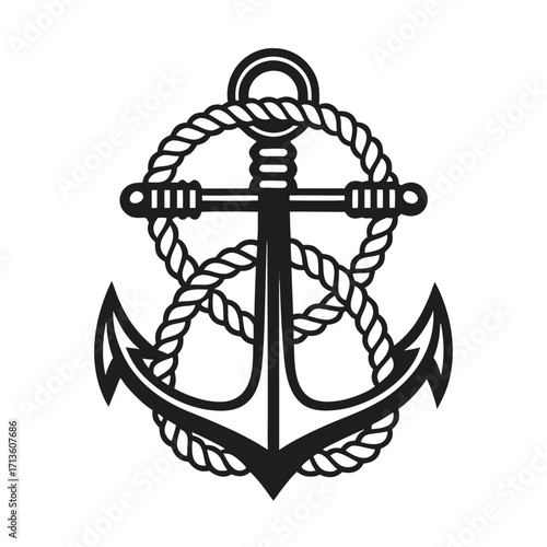 Nautical anchor illustration with rope detailing a classic marine symbol