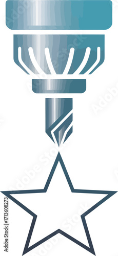 A CNC milling machine head with an end mill precisely engraving a five-pointed star outline.