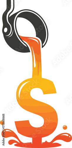 A graphic illustration of a foundry ladle pouring hot liquid metal to cast a glowing orange dollar sign.