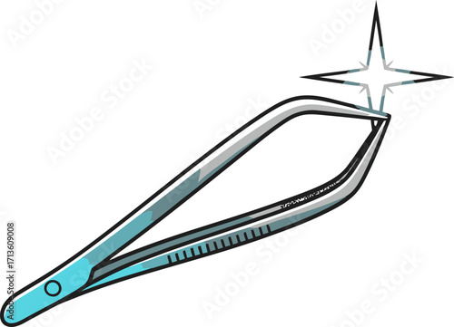 An illustration of shiny metal tweezers with a bright, sparkling star at the sharp, precise tip.