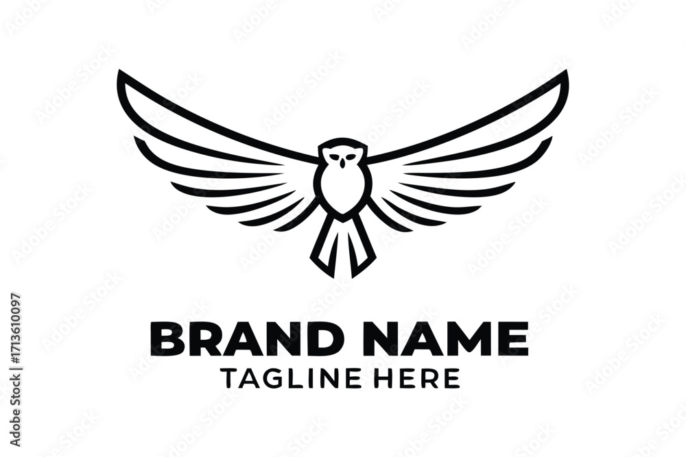Obraz premium Stylized Owl Logo on White Background with Elegant Wing Design Element