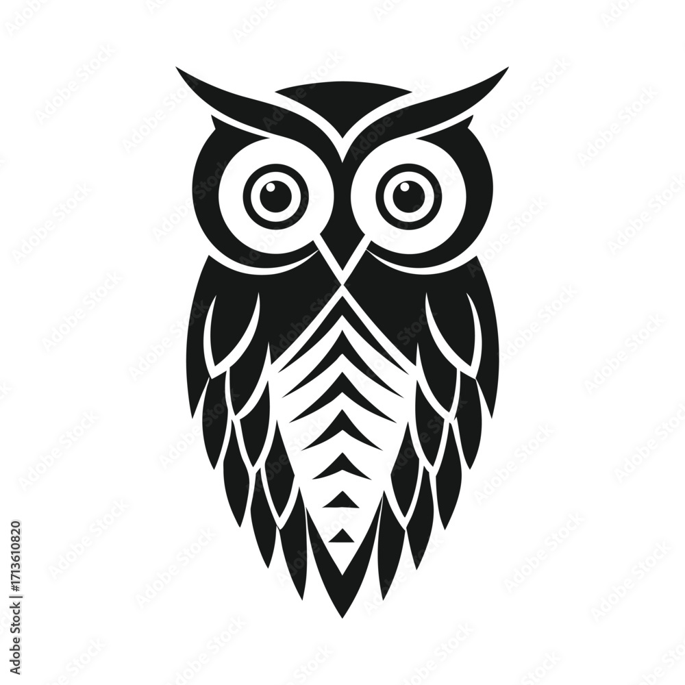 Obraz premium Stylized Owl with Decorative Feathering on White Background