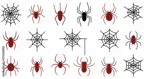 Spiders and webs depicted in a collection of halloween themed designs
