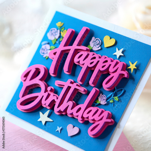 Happy birthday greeting card. Paper cut and craft style