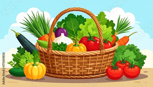 Colorful basket of fresh vegetables