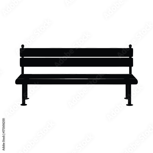 Minimalist black bench silhouette on white background