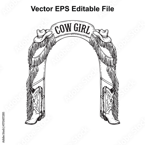 Vector art of cow girl archway with cowboy hats and boots