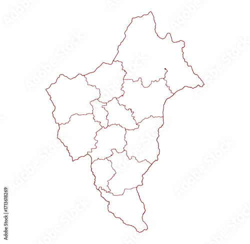 Outlined vector map of a region depicting its administrative divisions and subdivisions
