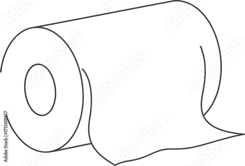 Roll of white toilet paper with a pink cardboard core on a white background in a minimalist style perfect for hygiene and bathroom product ads