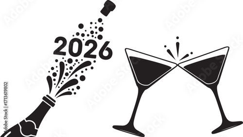 Popping Champagne Bottle and Glasses Icon

New Year's Toast Celebration Vector Art

Black and White Party Champagne and Goblets

Festive Celebration Drinks Clipart