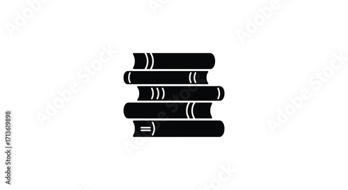 A simple black silhouette of a stack of books on white background