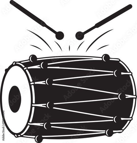 Dhool or dhol Black and White Dholak Drum Vector Illustration
Traditional Indian Dholak Musical Instrument Icon
Dholak Drum Clipart for Cultural Designs
Simple Dholak Percussion Instrument Icon