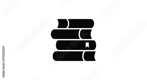 Simple black silhouette illustration of a stack of books with bookmark