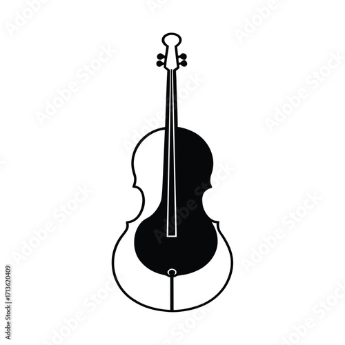 Minimalist black cello silhouette on white background