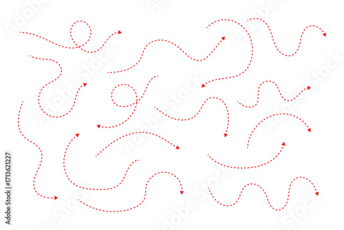 Squiggle line dashed arrow. Dash curved vector editable stroke arrow. Isolated on white background. Vector illustration