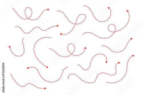 Squiggle line dashed arrow. Dash curved vector editable stroke arrow. Isolated on white background. Vector illustration