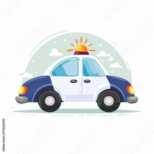 Illustration of a taxi cab vehicle with illuminated headlights and a beacon light on the roof, isolated on a simple background