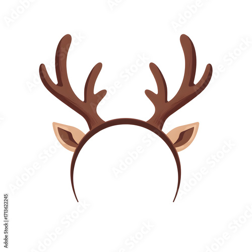 Reindeer antlers headband illustration on white background, holiday spirit