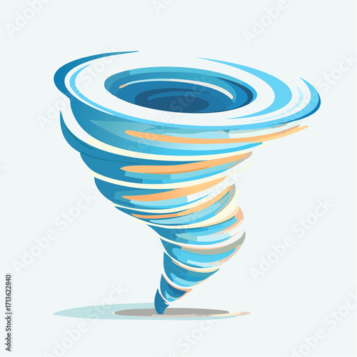 A stylized illustration of a swirling tornado, depicted with blue and white colors, against a plain background.