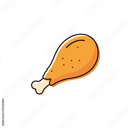 A simple illustration of a fried chicken leg drumstick is shown against a white background.