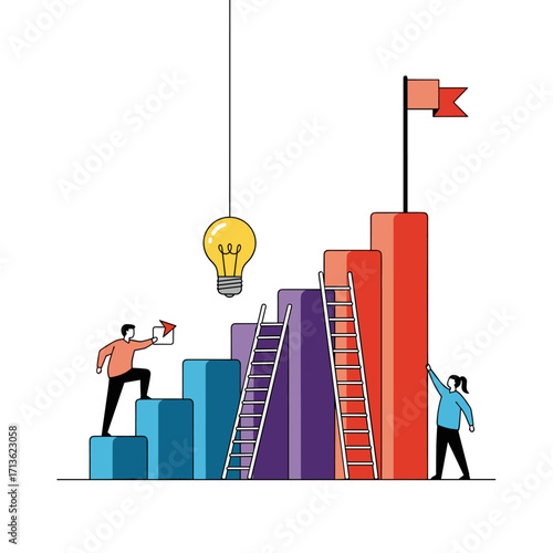 Illustrating business growth and success through strategic planning and dedicated effort to reach ambitious goals.