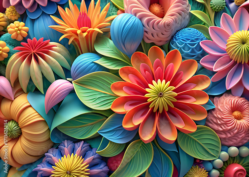 Wallpaper Mural Vibrant Floral 3D Artwork. A Colorful Bouquet of Blooms Torontodigital.ca