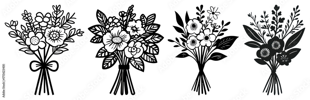 Fototapeta premium PNG Elegant floral bouquet illustrations, element set on transparent background