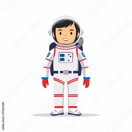 Astronaut in spacesuit standing on isolated background, clip art style vector illustration