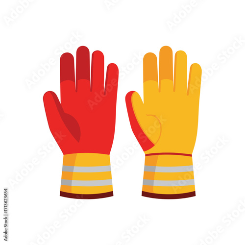 Two pairs of fire resistant gloves with reflective stripes for protection and safety.