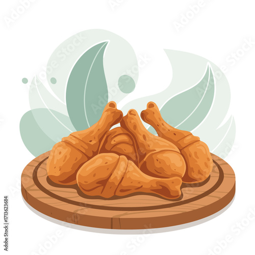 Delicious golden brown fried chicken drumsticks served on a wooden board.