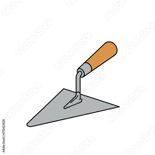 A simple drawing of a pointed brick trowel with a wooden handle.
