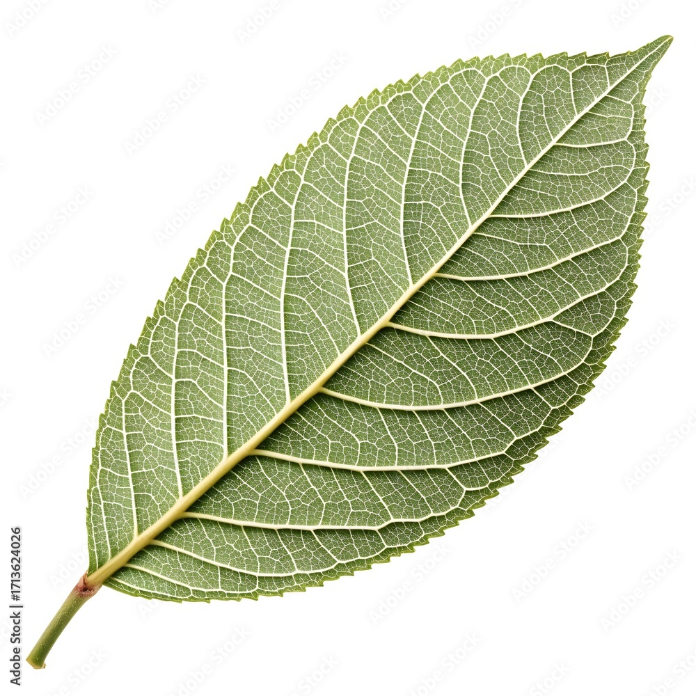Obraz premium Almondleaf Willow Leaf Refined Botanical Foliage with Long Narrow Oval Shape Smooth Green Surface Subtle Vein Detail Natural Minimal Elegance and Fresh Organic Beauty on White Background