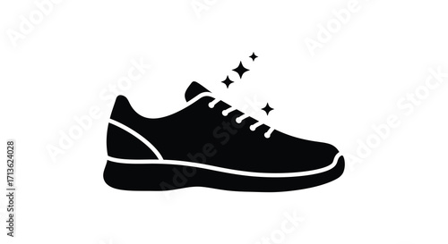 Simple black silhouette of a running shoe with sparkling star details